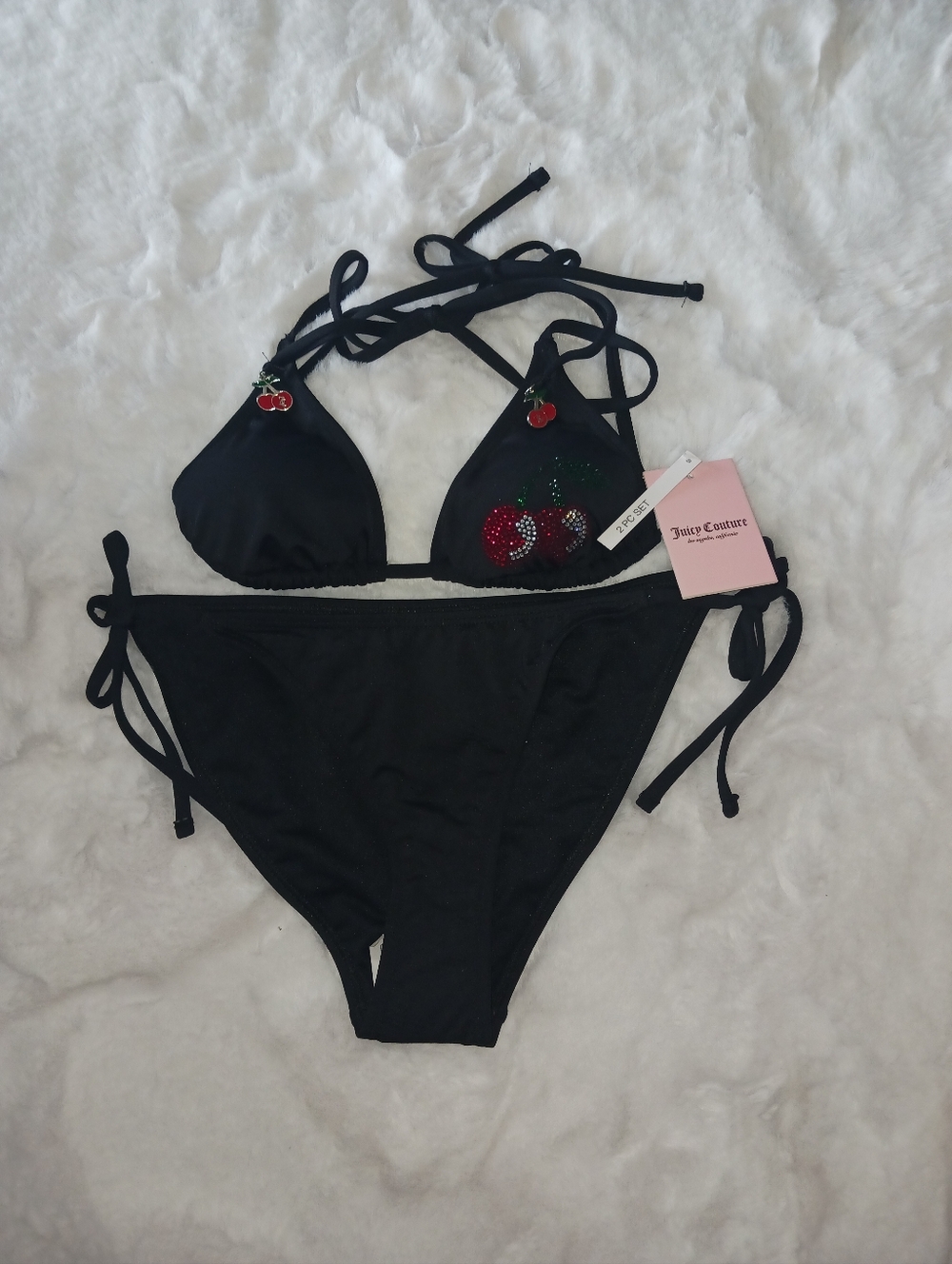 Juicy Couture Black Bikini with Cherry Sequin Accents
